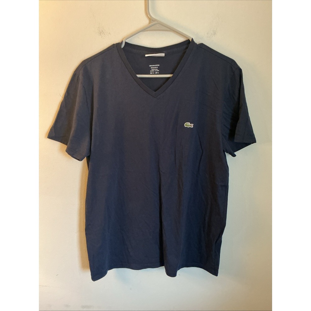 Lacoste Blue V Neck Tshirt Men's Large